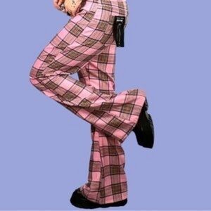Almost Famous Pink Plaid Flare Pants 90's Y2K Emo Punk NWOT Size 9